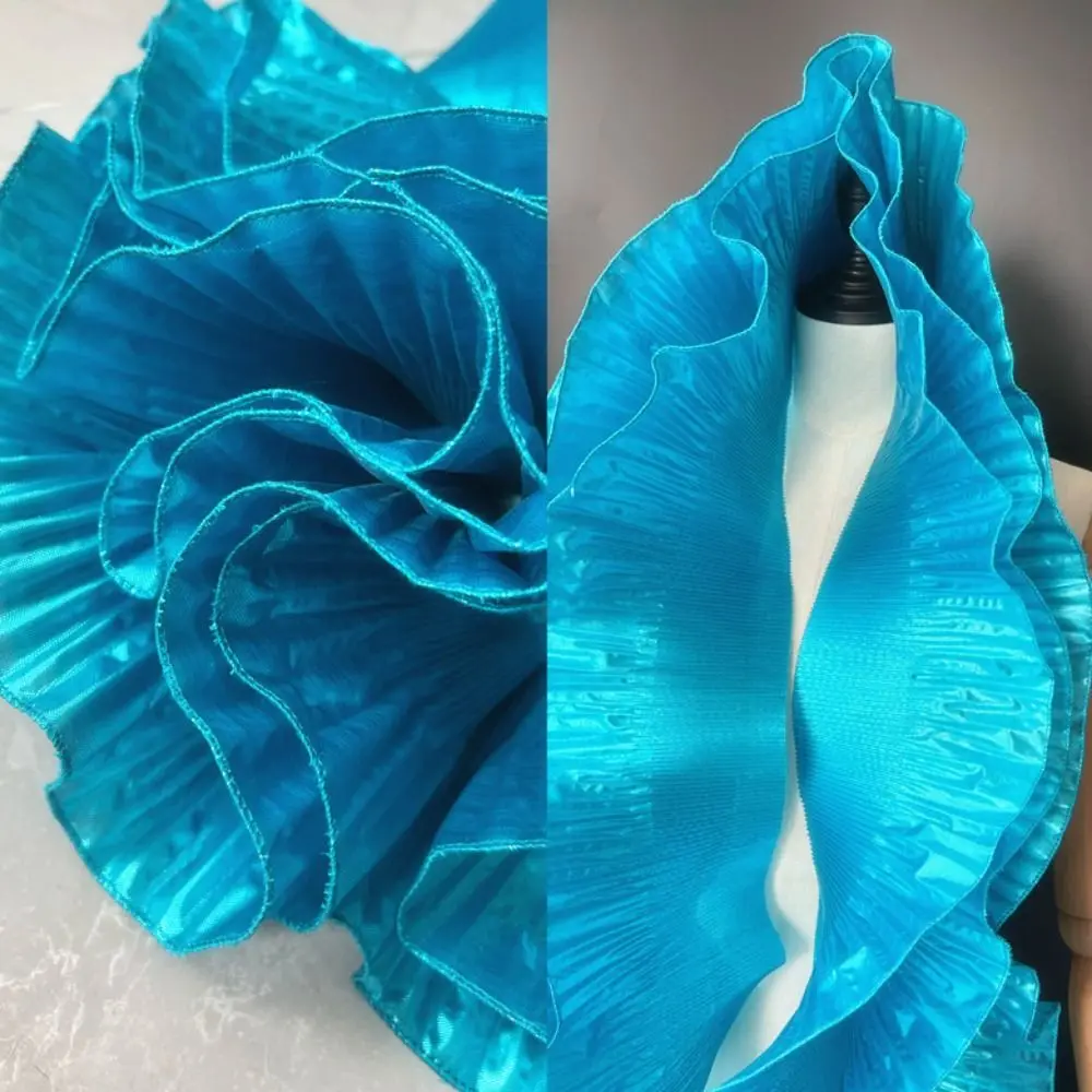 Tissu en dentelle à grandes vagues brillantes métalliques, maille plissée, organza à volants, accessoires de robe à la mode, 15cm de large, 1 mètre