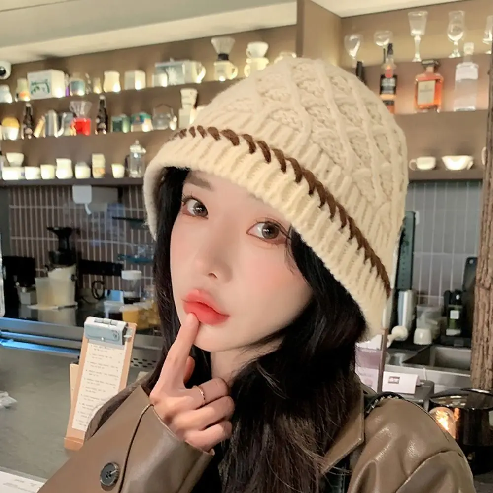

Retro Bohemian Style Knitted Beanies Hat Hollow Out Korean Crochet Pullover Hat Breathable Thin Winter Weave Cap Autumn