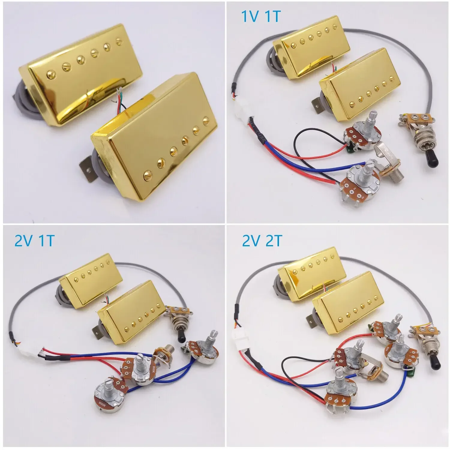 Alnico 2 Classic 57+ Guitar Humbucker Pickup Gold with 4C Wiring Harness for LP Electric Guitar Replacement Parts