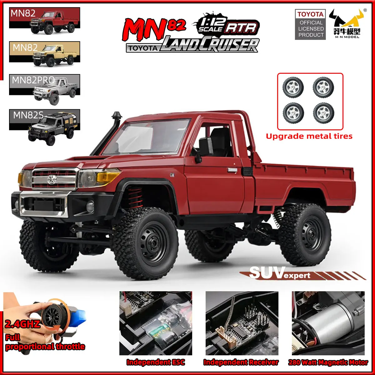 

1:12 MN82 RC Car LC79 Model MN82T Full Scale RTR 2.4G 4WD 280 Motor Remote Control RC Truck Toys With MN82 Metal tires Parts