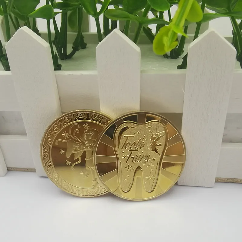 Free Shipping 50pcs/Lot New Tooth Fairy Money Gold Plated Commemorative Coin Creative Kids Tooth Change Gifts Coin Souvenir