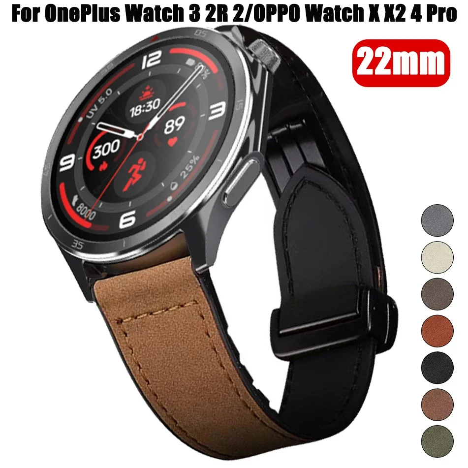 Кожаный + силиконовый ремешок 22 мм для OnePlus Watch 3 2 2R/OnePlus 46 мм Магнитный ремешок для OPPO Watch 4 Pro X X2 Correa Realme S2 3Pro