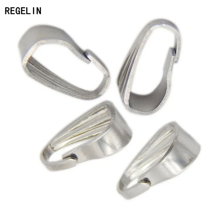 REGELIN 50pcs 6x2.5/9x3.9mm Silver Tone 304L Stainless Steel Pendant Bails Clips & Pendant Connectors Clasps Jewelry Findings