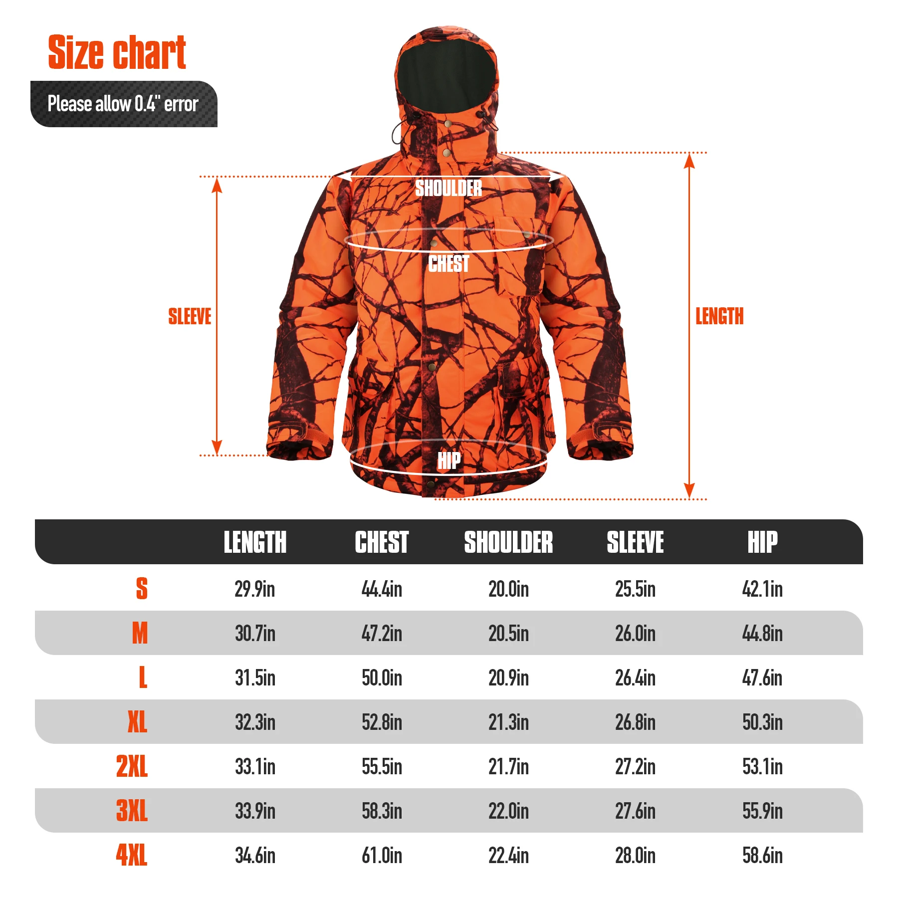 Hunting Jacket Tactical Clothes Hooded Coat Orange Camouflage Windproof Insulation Hunting Clothes Outdoor Hunting Coats Jackets