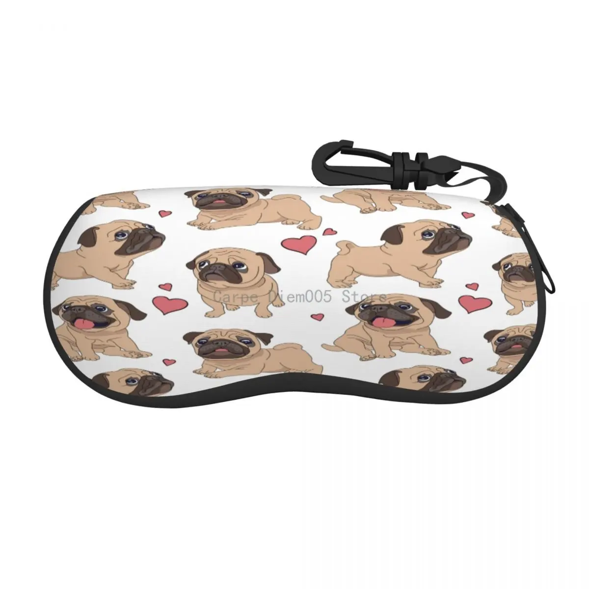 Portable Eyewear Case Funny Cartoon Pugs Puppies Dogs Sunglasses Soft Case Glasses Box with Lanyard Zipper Eyeglass Case