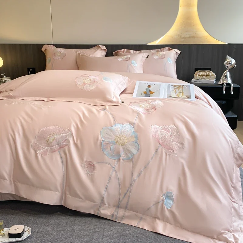 Must-Have Light Luxury! 180s Pure Cotton Long-Staple Cotton Embroidered Bedding Set, Exquisite Fitted Sheet Bedding