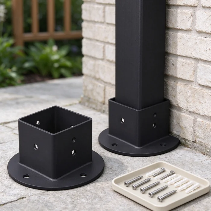 2x2Inch Post Support Base Solid Fence Pole Holder Wall Mount Bracket Kit 2/4pcs Heavy-Duty Metal Base For Garden Pergola Railing