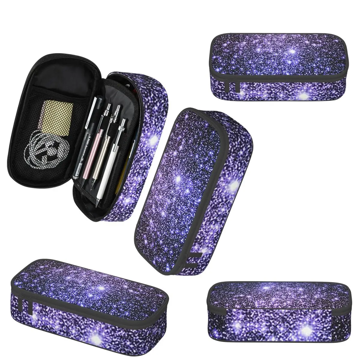 Galaxy Sparkle Stars Lavender Periwinkle Blue Ombre Pencil Case for School Pen Box Pencil Bag Stationery Supplies Pen Holder Bag