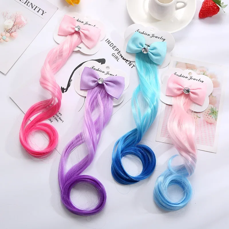 

Children's Bow Curly Hair Gradient Duckbill Clip Princess Party Colorful Braid Hair Clip Little Girl Performance Hair Accessorie