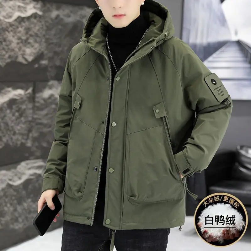 Winter Down Jacket Men White Duck Down Cargo Jacket Multi-pocket Zipper Coat Warm Windproof Windbreaker Luxury Brand Men Clothes