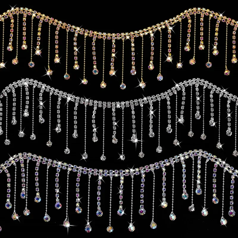 

90Cm Crystal Rhinestone Tassel Claw Chain Sewing Glue On Clear Rhinestone Fringe Trim Chain Decorative Craft Wedding Dress Diy