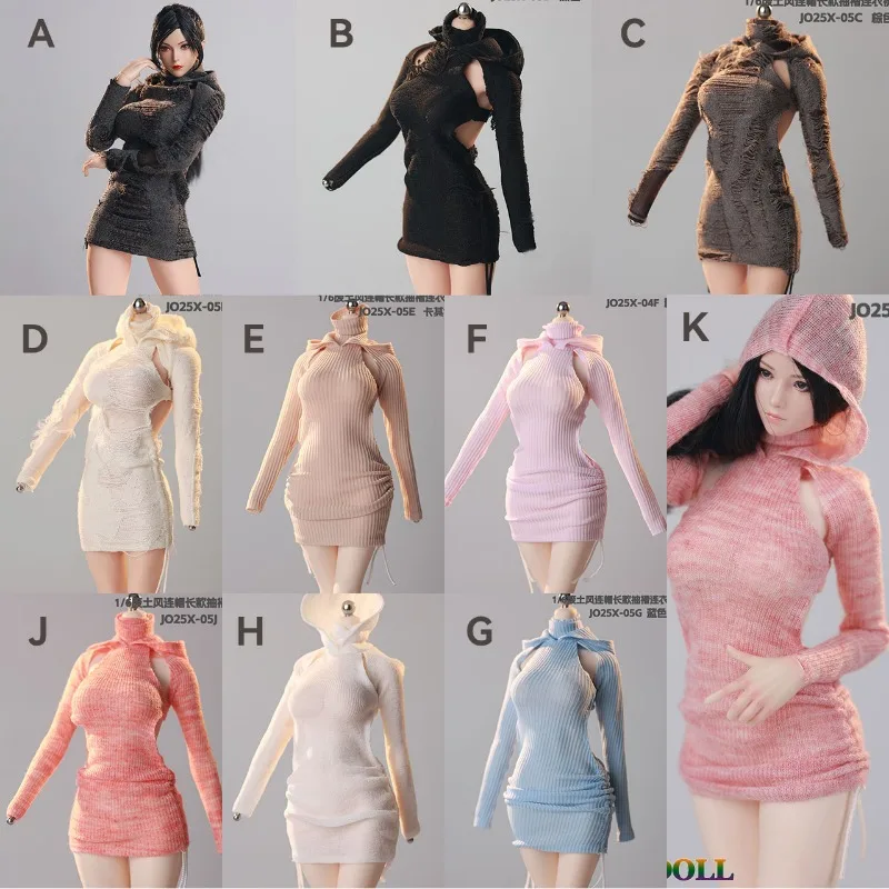 

1/6 Scale Post-apocalyptic Style Hooded Long Pleated Dress Toy Figures Clothes Model for 12'' Female Soldier Body JO25X-05