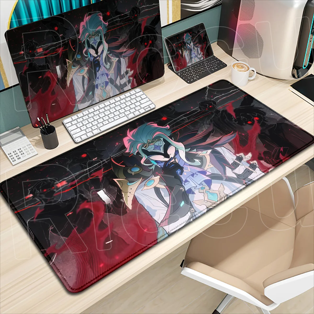 Antypoślizgowe gumowe podkładki pod klawiaturę do laptopa, duże podkładki na biurko Genshin Impact The Doctor II Dottore Anime, podkładka pod mysz do gier, akcesoria biurowe. — zdjęcie produktu 3