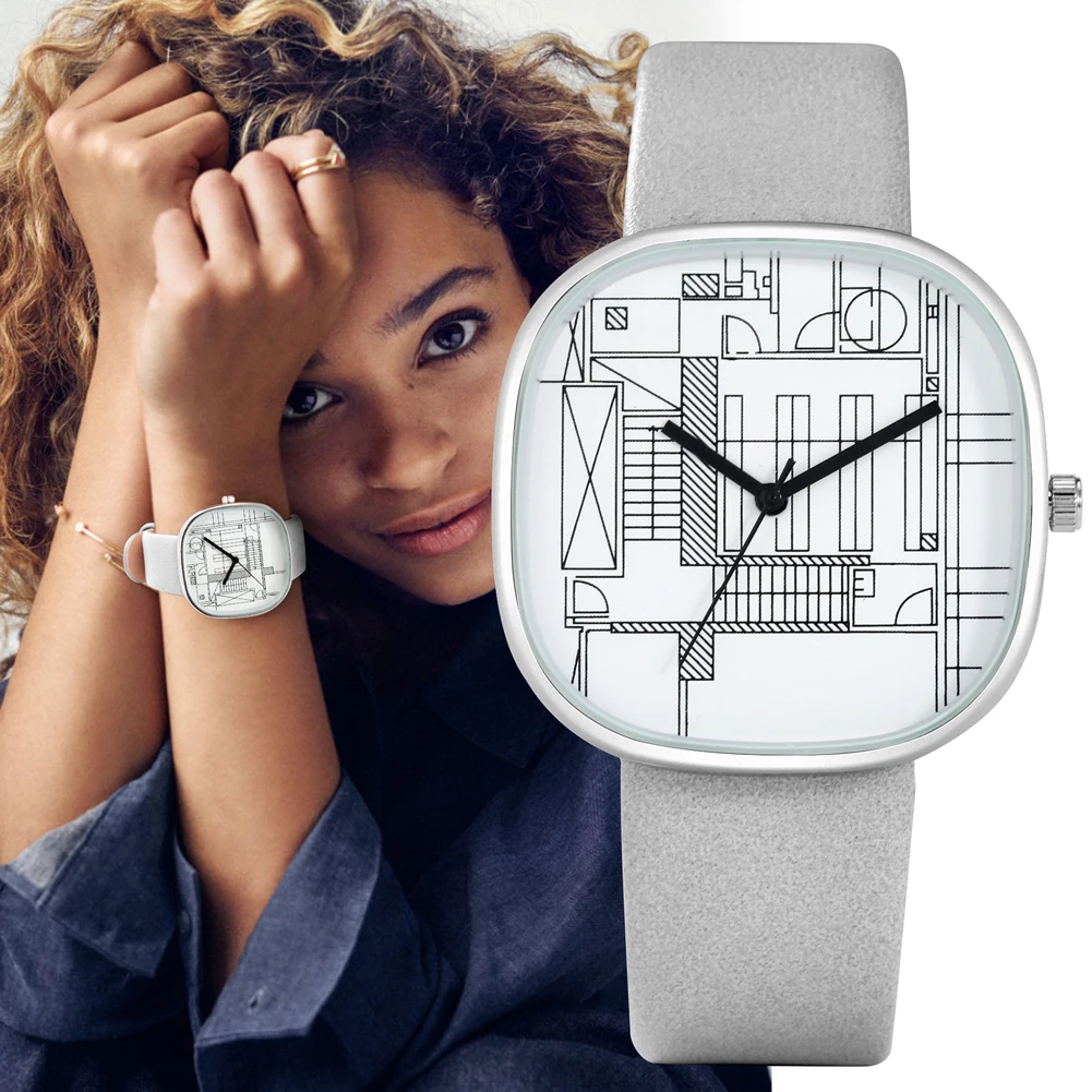 Women Square Dial Watch Gray Strap White Dial Pin Buckle Simple And Practical Composition Pattern Is Suitable For Daily Life