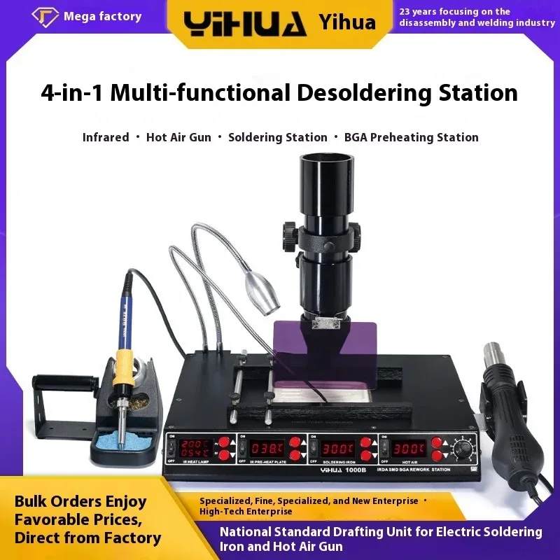 Meracly 1000B BGA Multifunction Digital Soldering Station Air Desoldering Preheating Chip Welding Tool for Electronic Repair