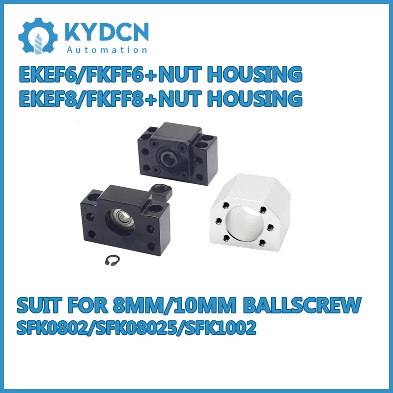 EKEF6 FKFF6 EKEF8 FKFF8 End Support + Nut Housing for 8mm Ballscrew End Supports Bearing Mounts Set for 10mm Ball Screw