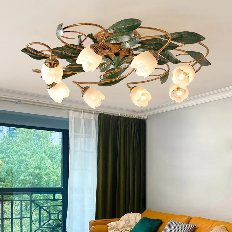 APRIL  American Pastoral Ceiling Light LED Creativity Flower Living Room Dining Room, Bedroom Home Decoration Lights