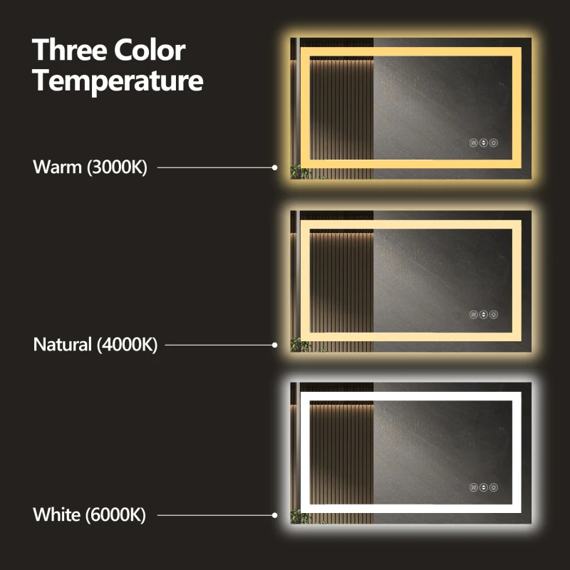 مرآة حمام LED بدون إطار مقاس 84 × 40 بوصة، مرآة ذكية