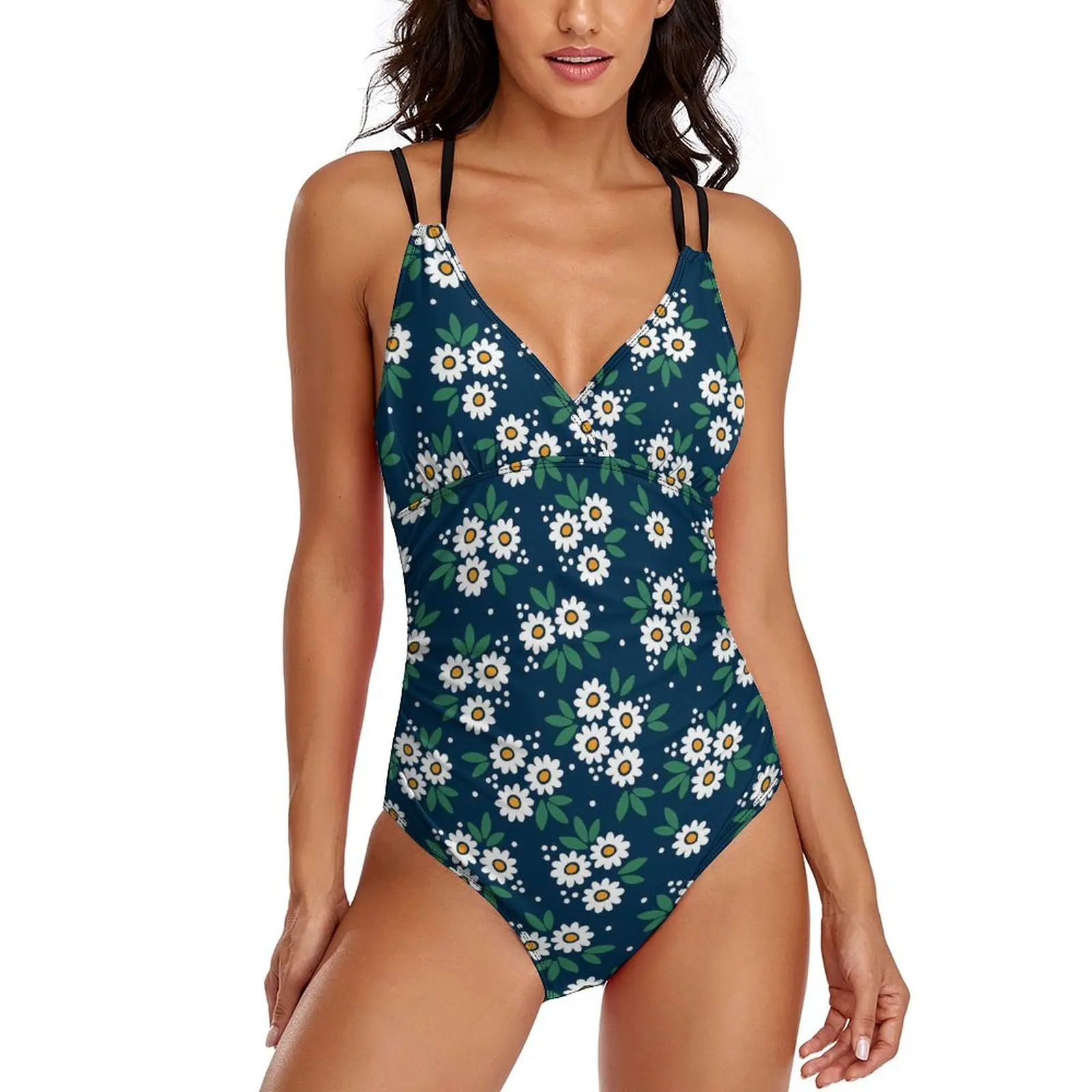 Daisies Blossom Swimsuit Abstract Flowers Print Swimwear One Piece Swimsuits Woman Push Up Sexy Kawaii Beach Wear