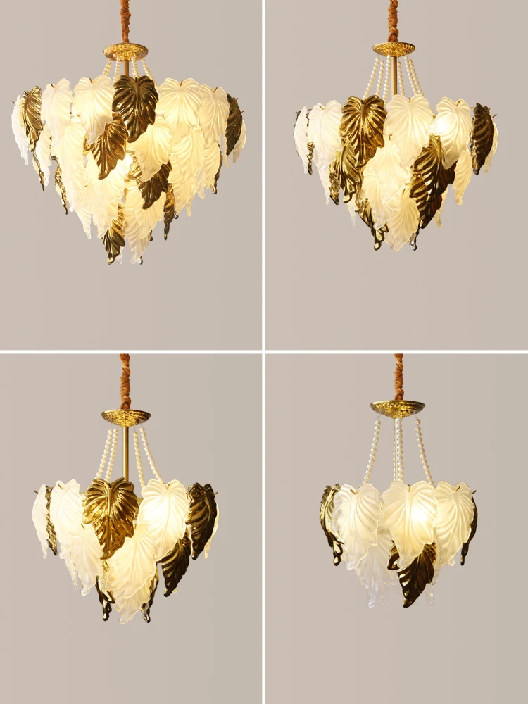 Modern LED Maple Leaf Ceiling Chandeliers French Luxury Living Dining Room Pendent Lamp Home Decor Hanging Light Luster Fixtures