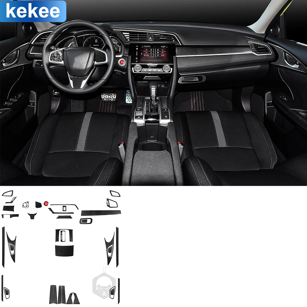 

For Honda Civic 10th Gen 2016-2019 Center Full Set Kit Cover Tuning Soft Real Carbon FIber Sticker Car Interior Accessories