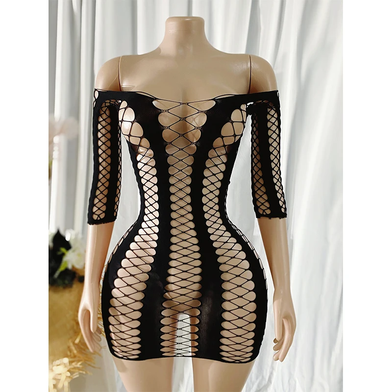 1PC 女性網タイツカバーアップビキニなしセクシーなランジェリーシースルー中空アウトボディコンドレス長袖ビーチウェア Qq578