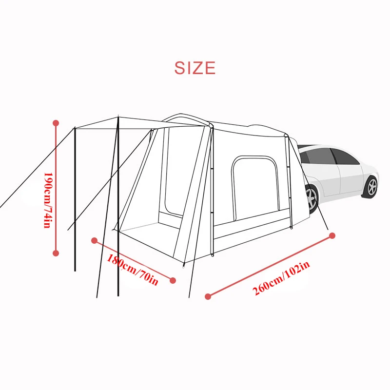 Imagem -02 - Tenda Traseira do Carro Exterior Extensão do Veículo Oxford Impermeável Auto Condução Acampamento Tronco Off-road Proteção Solar