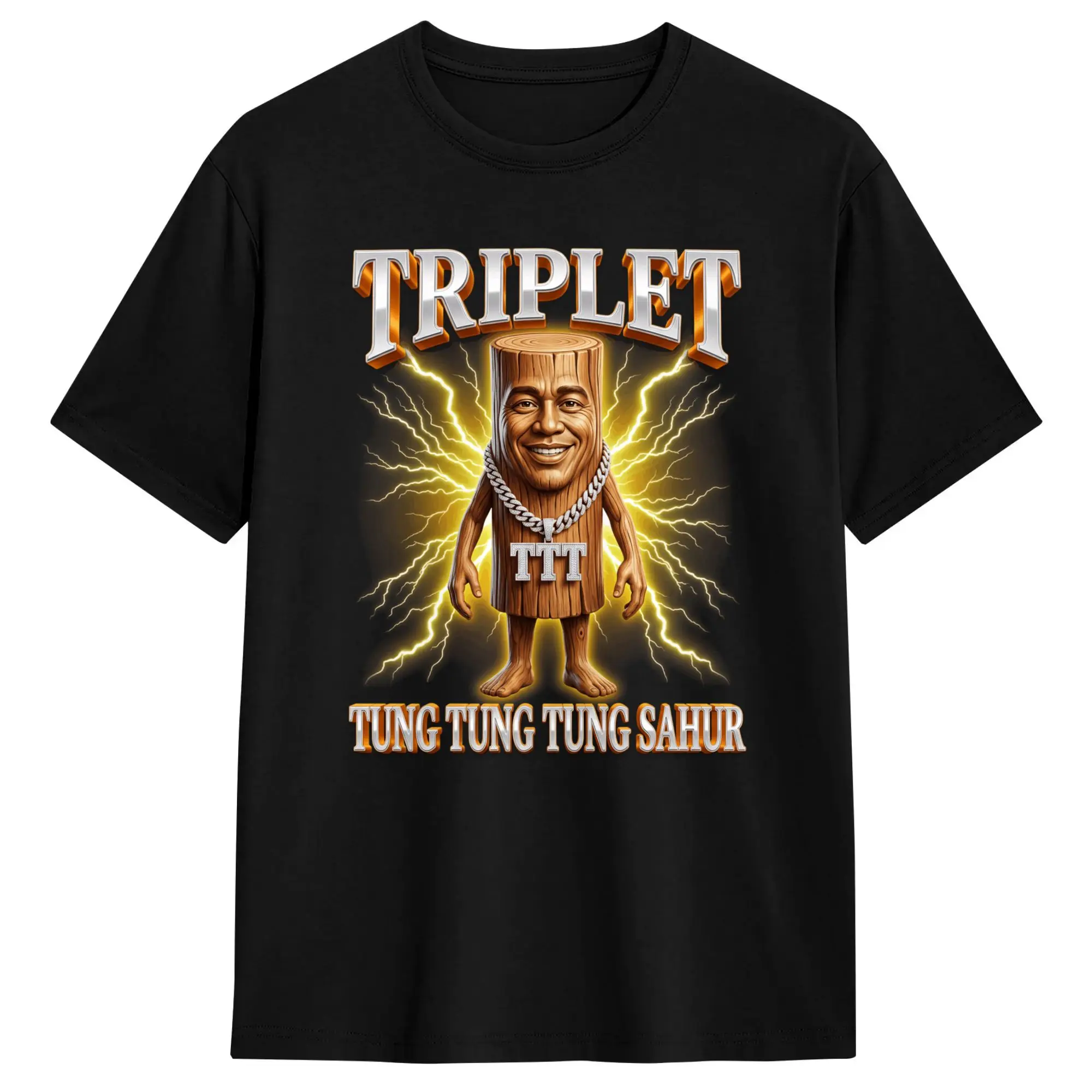 Triplet Tung Sahur TTT Funny Internet Meme Men T Shirts Fashion Tee Shirt Short Sleeve Round Collar T-Shirt Cotton Print Clothes