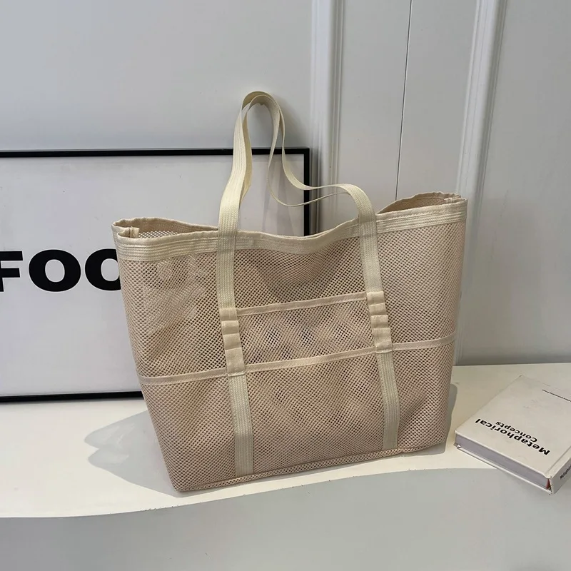 Bolso de hombro de malla de gran capacidad, bolso de mano para compras de verano, almacenamiento en la playa, estilo Instagram, bolso de mano informal ahuecado a la moda