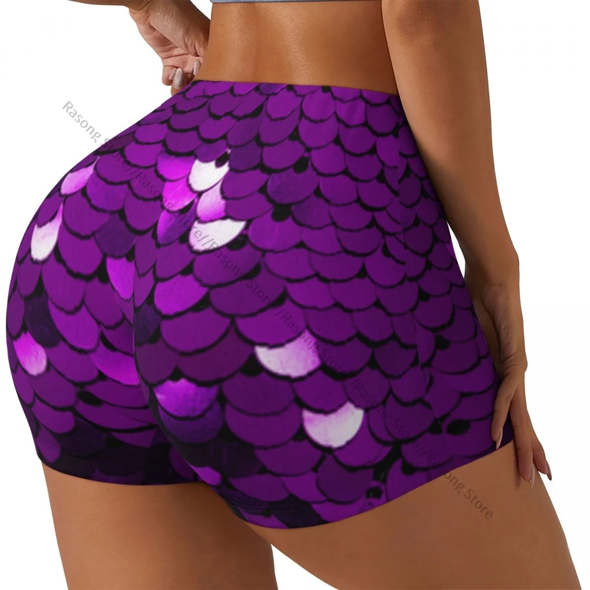 Pantalones cortos de yoga Fondo de escamas de pescado Mujeres Biker Apretado Elástico Entrenamiento Deportes Leggings Ropa deportiva