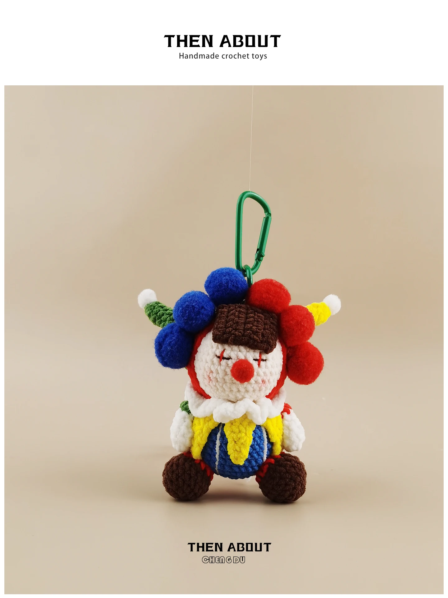 Handmade Crochet Cute Clown Bag Charm Keychain Backpack School Bag Pendant Gift Fashionable Accessory for All Ages