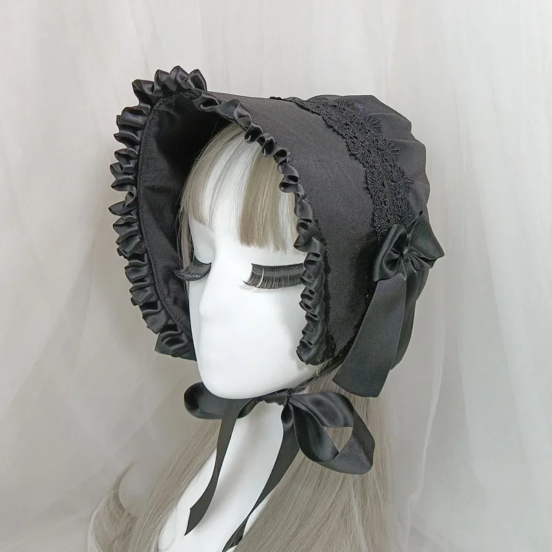 Women Pilgrim Victorian Bonnet Hats Vintage French Style Lolita Maid Cosplay Hat