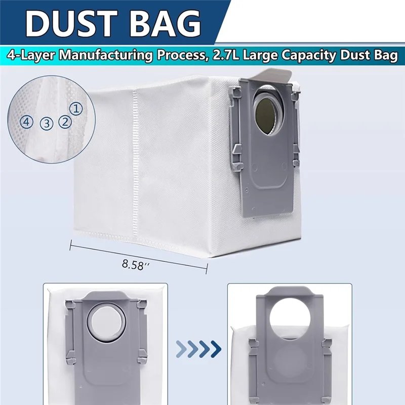 

A65T-50PCS Brush Filter Mop Cloth Anddust Bag Set Forroborock Qrevo Curv / P20 Pro Main Brush Side Brush Filter Mop Cloth Dust B