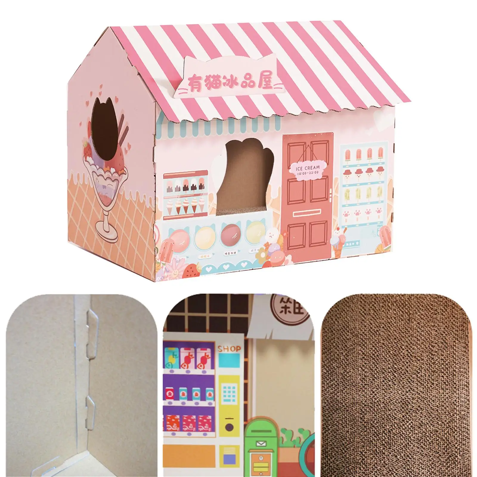 Corrugated Cardboard Cat House with Scratching Pad for Kittens