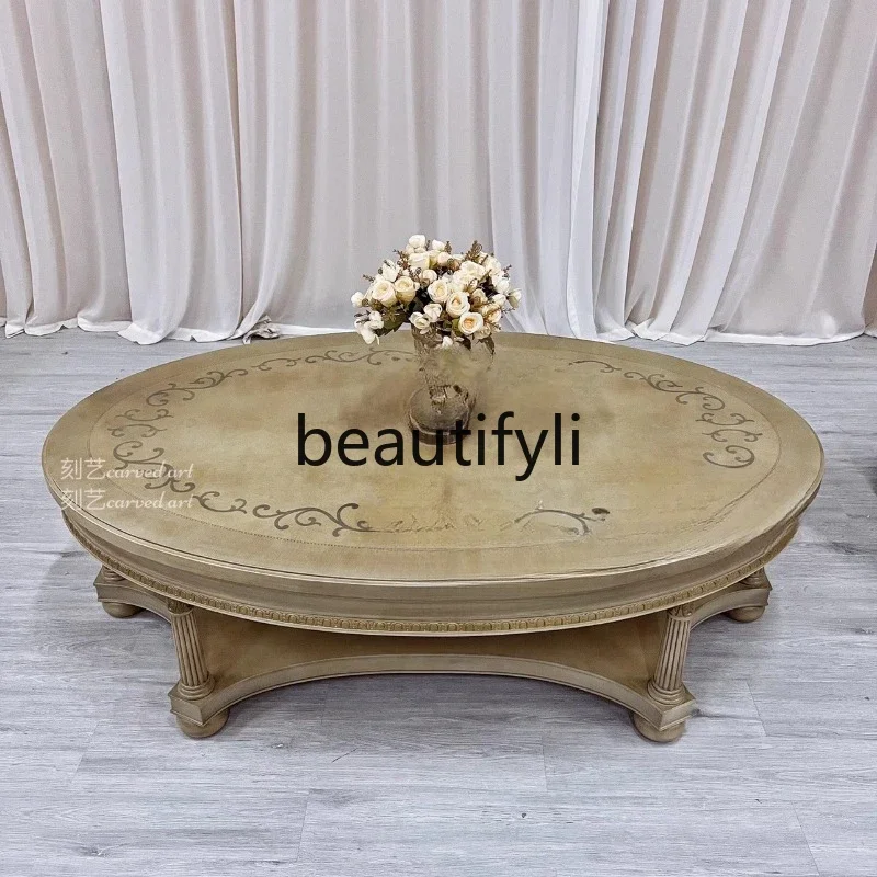 

G Fuyi Fei cold green oval coffee table European French solid wood carving coffee table