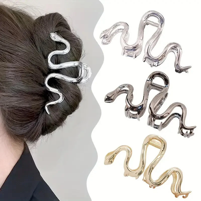 1PC Simple Metal Zodiac Snake Hair Gripper Fashion Creative Female Back Of The Head Shark Hair Clip Non-slip Ponytail Clip