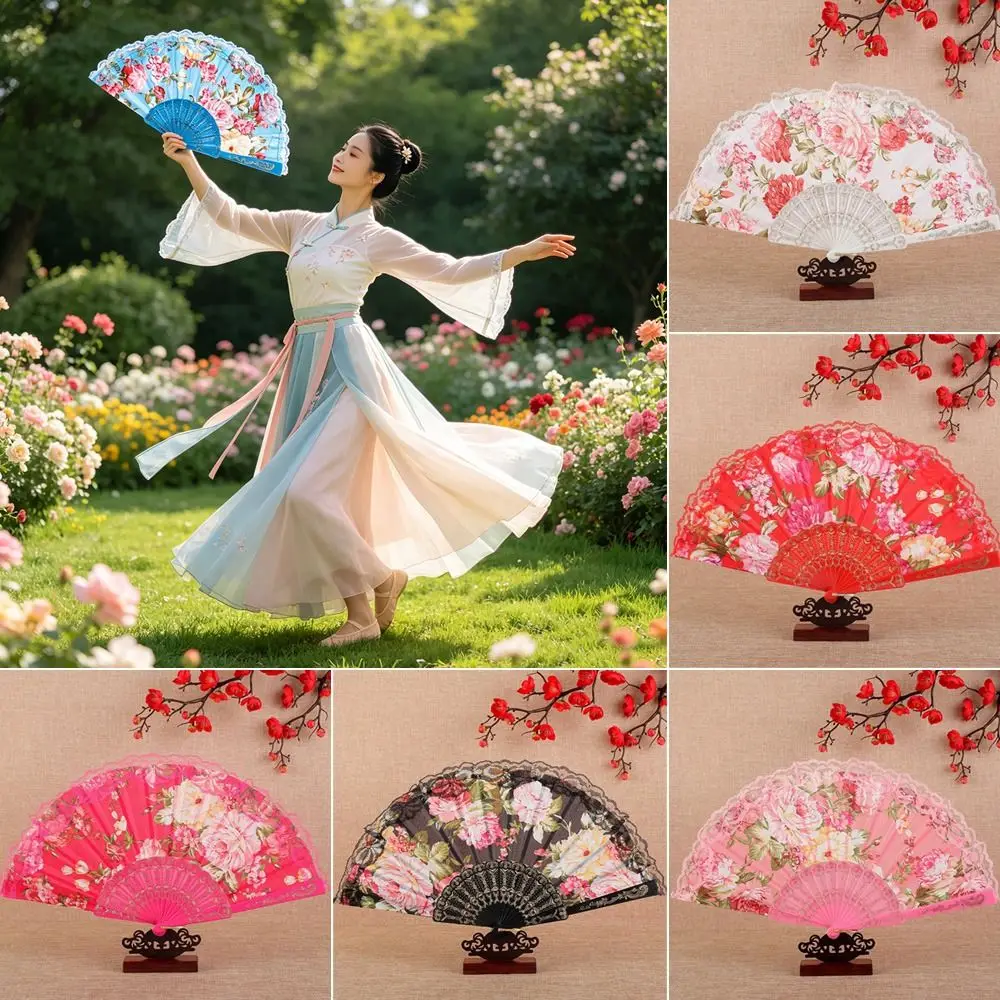 Gifts Foldable Lace Hand Fan Flower Pattern Decorative Fan Chinese Style Fan Folding Fan Photo Props