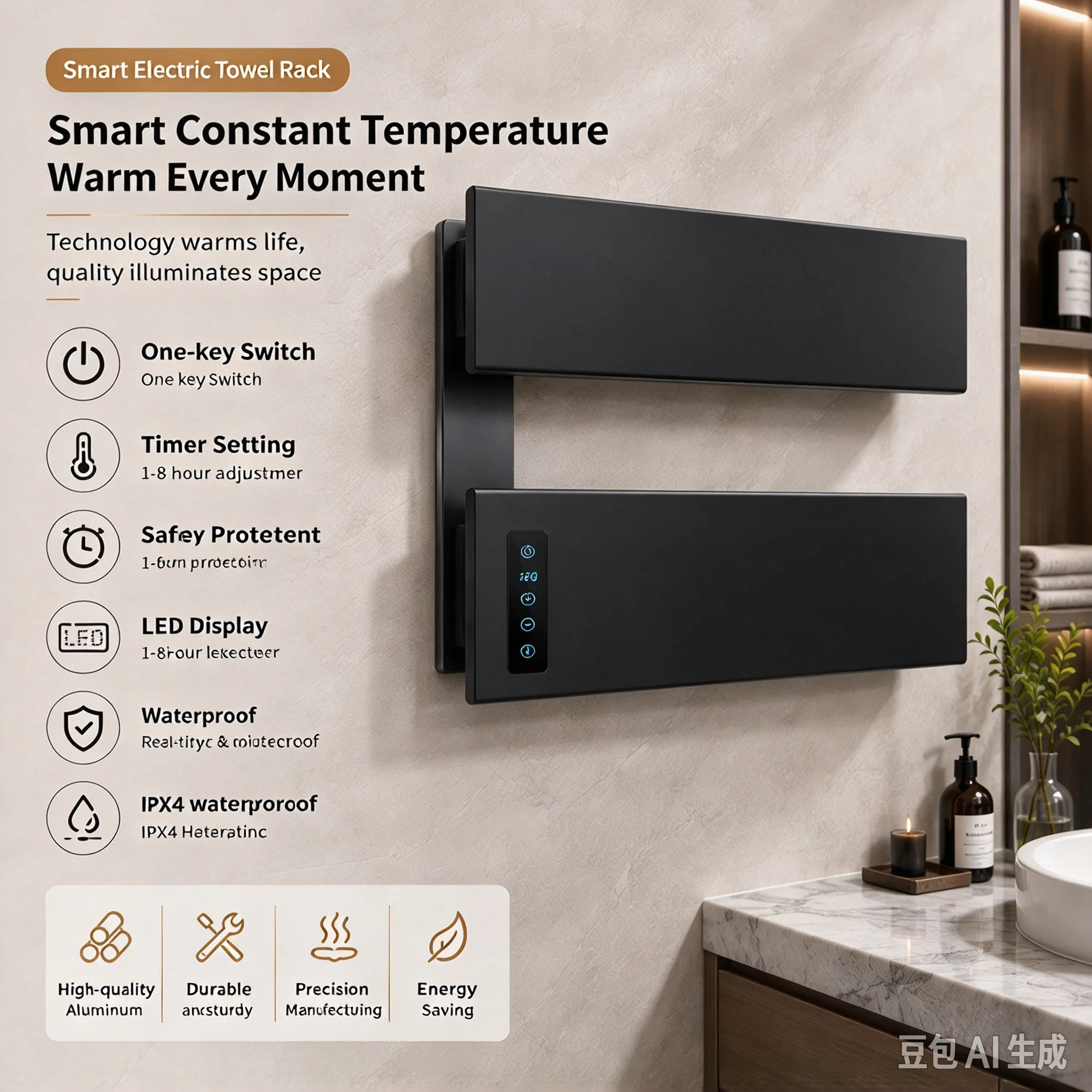 Electric towel rack, intelligent heated drying towel rack with various plug specifications