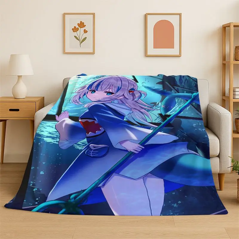 Gawr Gura Hololive English Cute Cartoon Flannel Blanket,Ultra Soft Warm Plush Throw for Home Bedroom Bed Sofa Cover Picnic gift
