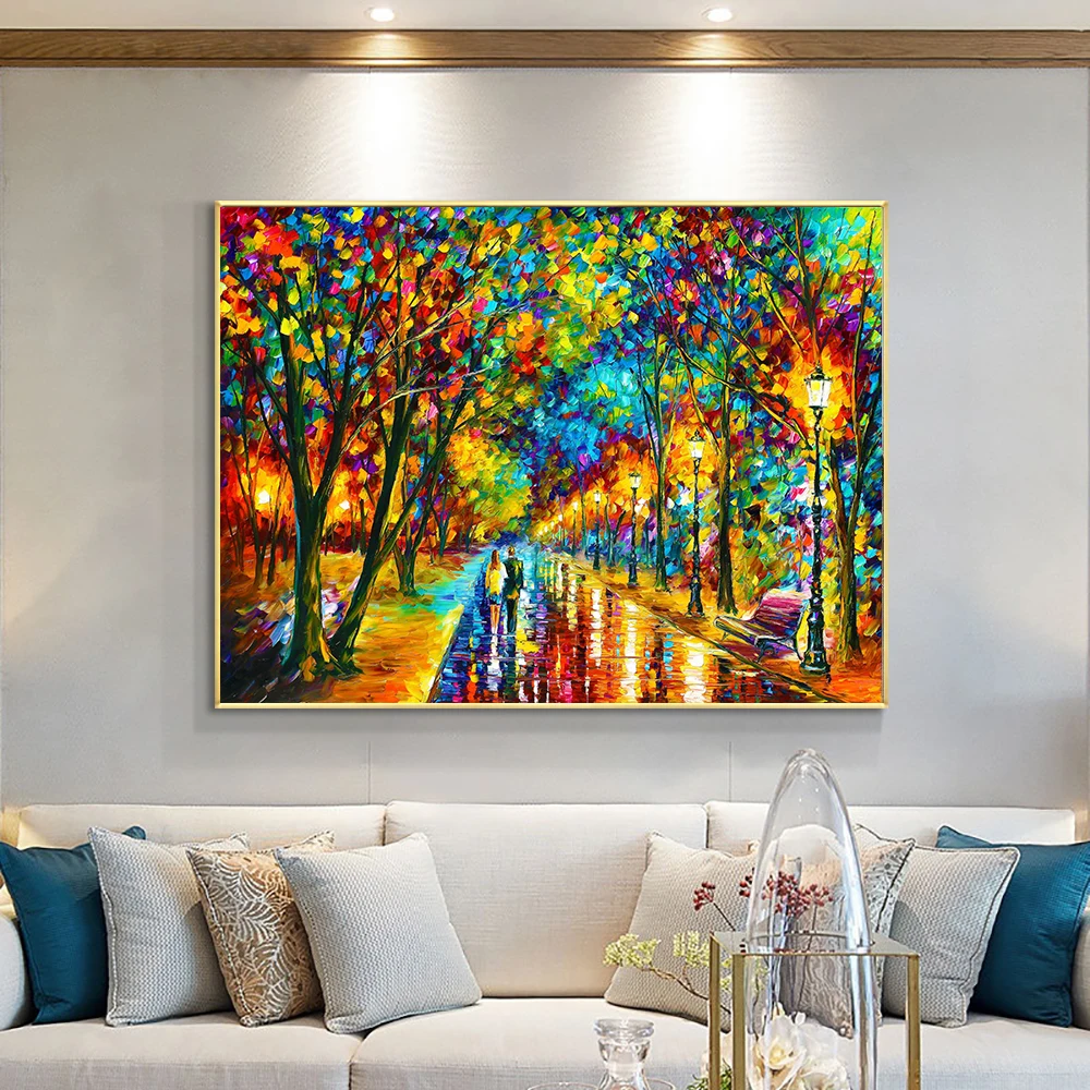 Afremov Impressionist Painting Modern Wall Canvas Print Art Poster Sweethearts Vibrant Picture for Living Room Home Decor Cuadro