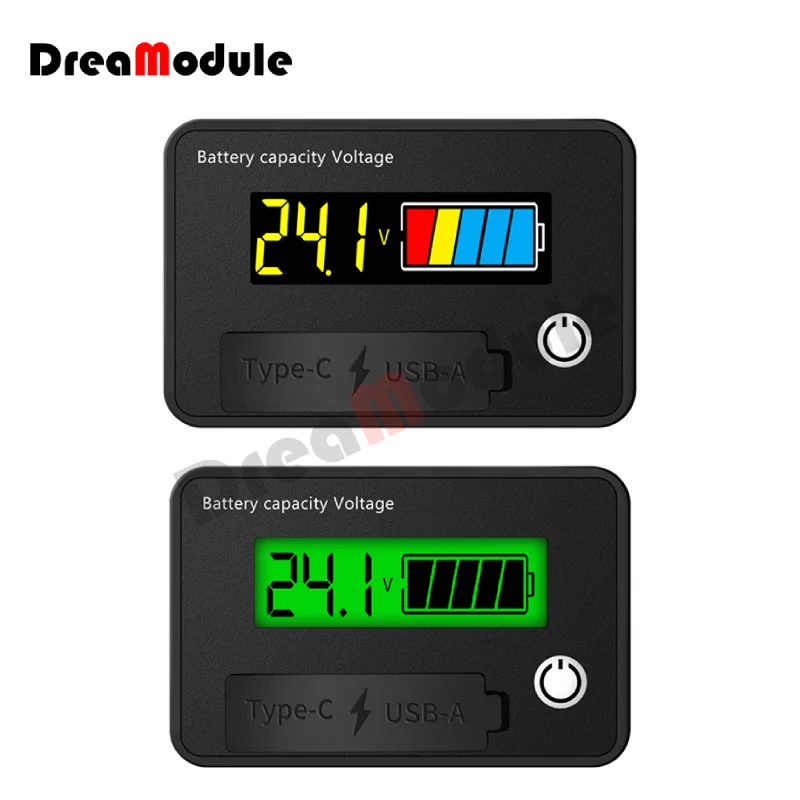 6140B USB /Type-C Voltage Meter Tester Acid/Lithium Battery Level Indicator Reverse Connection Protection DC 8~30V Voltmeter