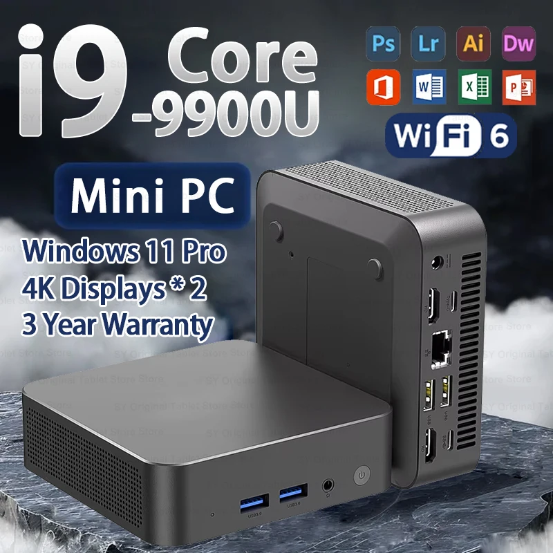 

Мини-ПК Core i9 9900U с Windows 11 Pro, игровой мини-компьютер, 16 ГБ DDR4, 1 ТБ SSD, игровой ПК, портативный офисный ПК, i3 6100U