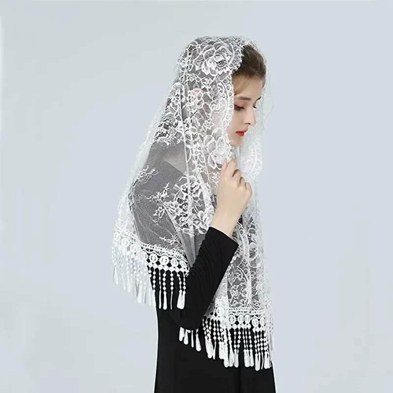 

Lace Mantilla Church Veils Black White Spanish Musim Head Covering Shawl Scarf For Women Chapel Catholic Veils For Wedding Bride