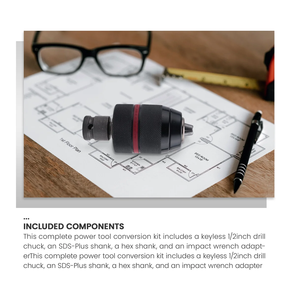 

Бесключевой сверлильный патрон 1,5-13 мм, 1/2 дюйма-20UNF с хвостовиком SDS-Plus, шестигранный хвостовик 1/4 дюйма, адаптер с торцевым ключом 1/2 дюйма