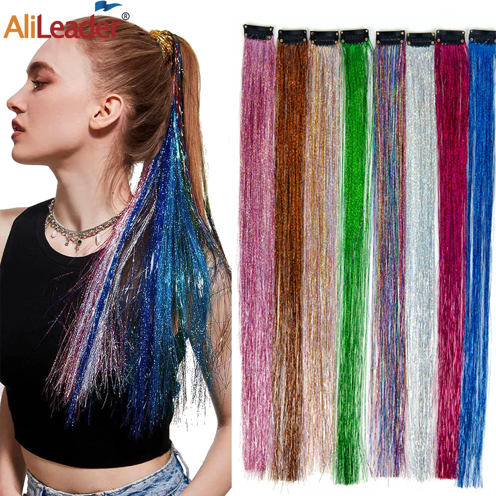 19.5 Inch Rainbow Hair Tinsel Sparkle Hair Heat Resistant Hair Extensions Bling Hair Piece Sparkly Hair For Hair Accessories