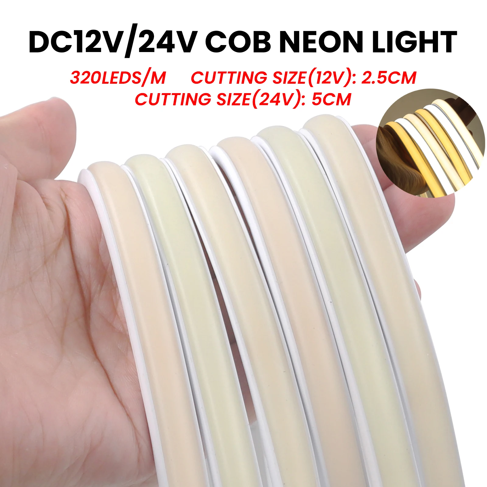 

COB LED Neon Strip Light 12V 24V 320LEDs/m Flexible Neon Strip 0.5M 5M 10M 15M 20M Waterproof Outdoor COB LED Strip Linear Light