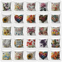 Cross Stitch Suit Flower Rose Pillow DMC Threads 11Ct Picture Printed Canvas Floral Sunflower Embroidery Sets Needlework