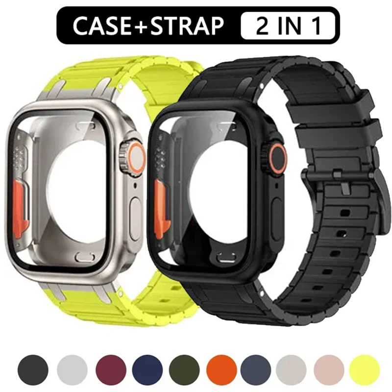 Tempered Glass Cover+Strap for Apple Watch Change to Ultra Case 46mm 42mm 45mm 44mm 41mm 40mm for iWatch Series11 10 9 8 7 6 SE3