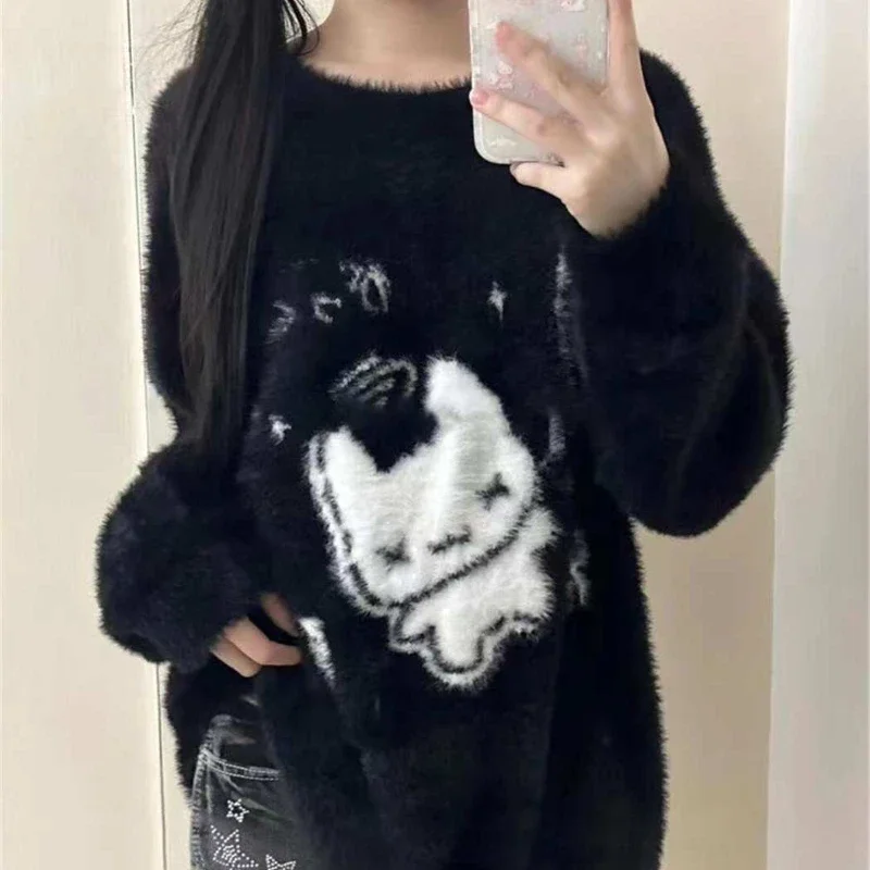 

Deeptown Japanese Style Gothic Sweater Women Kawaii Y2k Vintage Long Sleeve Knitted Pullover Harajuku Punk Streetwear Sweaters