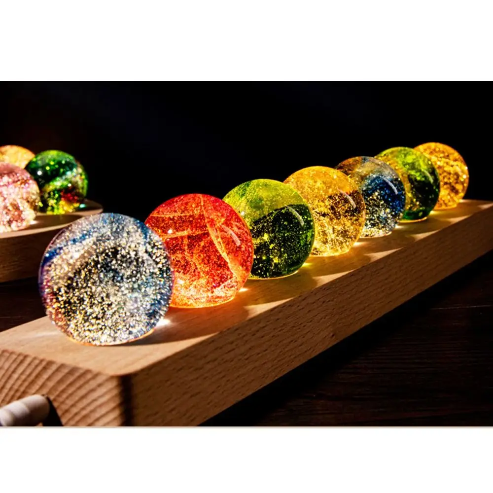 LED Wood Stand 7 Colorful Glass Ball Detachable Rectangle/Round Base Luminous Crystal Ornaments USB Plug in Multi-purpose